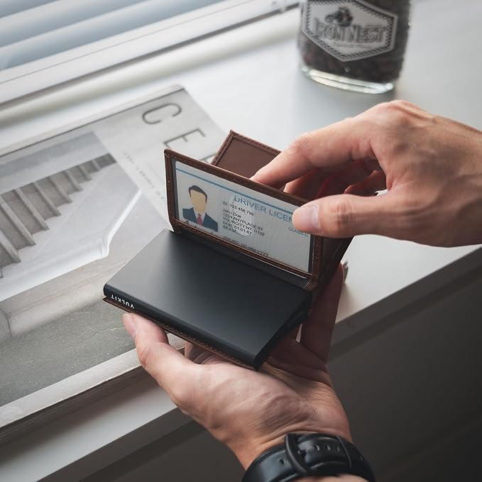 VULKIT Card Holder Wallet with Double ID Windows RFID Blocking Pop Up Wallet Minimalist Design for 12 Cards