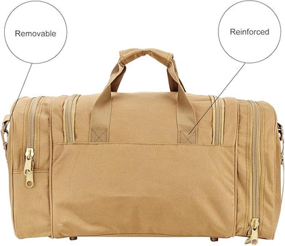Small Duffel Bag Military Tactical Outdoor Gym Bag with Shoes Compartment for Sports Camping Hunting (TAN)