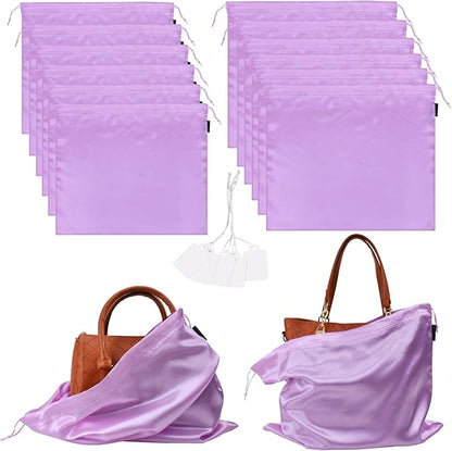 12 Pack Dust Bags for Handbags, Silk Cloth Bag With Drawstring Large Travel Storage Pouch for Handbag Purse Shoes Boots