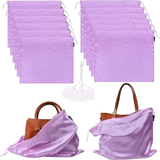 12 Pack Dust Bags for Handbags, Silk Cloth Bag With Drawstring Large Travel Storage Pouch for Handbag Purse Shoes Boots