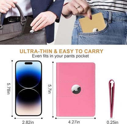 Genuine Leather Passport Holder for Travel Passport Covers with AirTag Slot Passport Wallets for Men Women Family Travel Christmas Gifts, Mens Womens Passport Holder, Pink