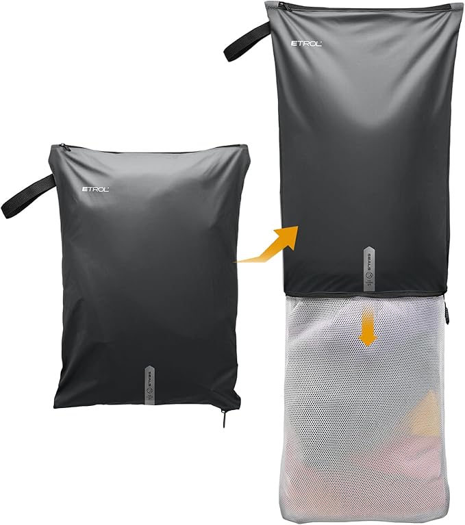 Mesh Laundry Bag for Travel, Gym, College, and Camping – Large Washable Zippered Dirty Clothes Organizer with Breathable Fabric – Portable Laundry Hamper for Sports, Healthcare Workers – Grey