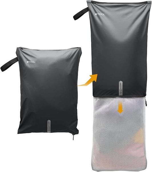 Mesh Laundry Bag for Travel, Gym, College, and Camping – Large Washable Zippered Dirty Clothes Organizer with Breathable Fabric – Portable Laundry Hamper for Sports, Healthcare Workers – Grey