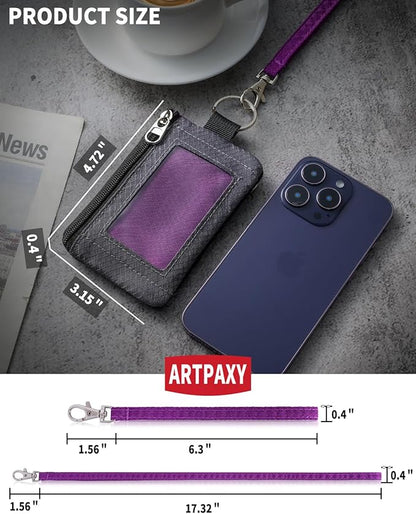 Minimalist Wallet For Mens Womens, Keychain RFID Blocking Zipper Small Wallet with ID Window 2 Lanyards,Water Resistant Travel Cash Card Coin Case Boys Girls