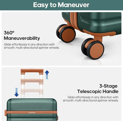 Luggage Sets 3 Piece, Carry On Luggage 20In With Spinner Wheels,PC Hardside Suitcase Set with TSA Lock,Durable Carry On Suitcase With Travel Backpack for Men (Dark Green, 3 piece set (BP/20inch))