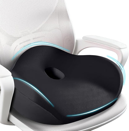 FLORICH Seat Cushion, Memory Foam Seat Cushion for Car Office Chair, Ergonomic Office Seat Chair Cushion for Sciatica Pain Relief, Larger Seat Cushion for for Long Sitting Office Workers - Black