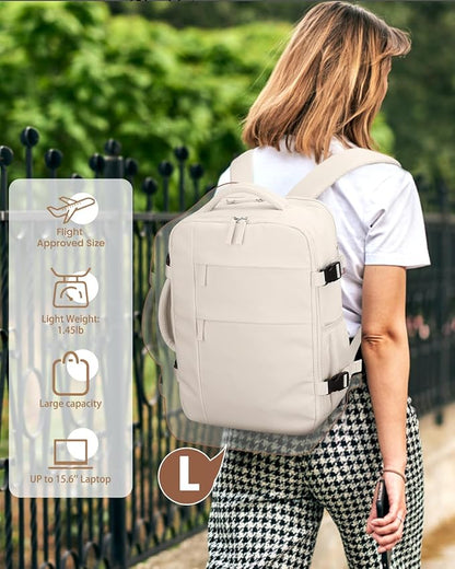 Travel Backpack for Women Man, Waterproof Personal Item Travel Bag Airline Approved Laptop Backpack Bookbag Weekender bags for Business,Travel, Work Fits 15.6 inch Laptop(Medium,Beige)
