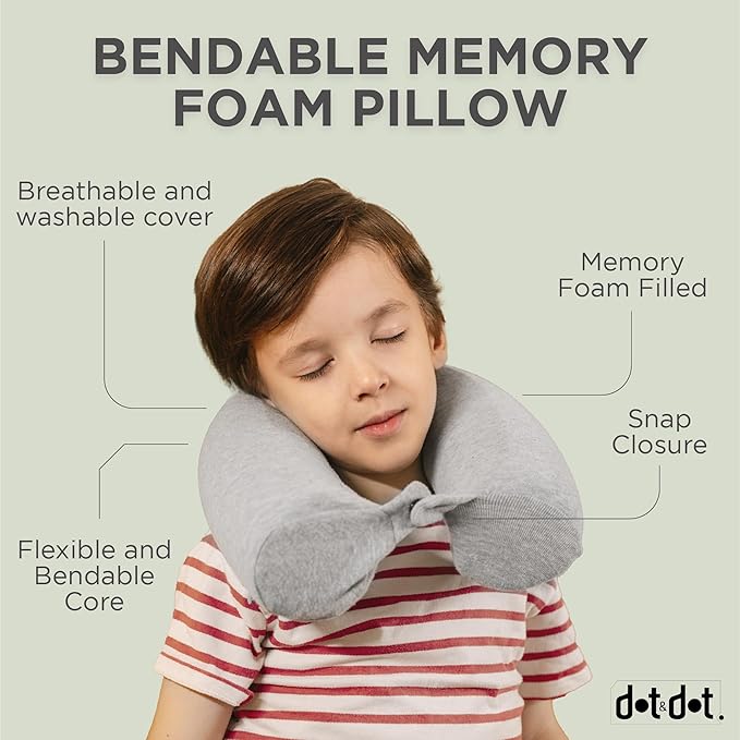 Dot&Dot Twist Memory Foam Kids Travel Pillow for Airplanes - Kids Neck Pillows for Travel, Sleeping - Airplane Pillow for Neck Support, Chin, Lumbar, Leg - Adjustable Toddler Neck Pillow for Car Seat