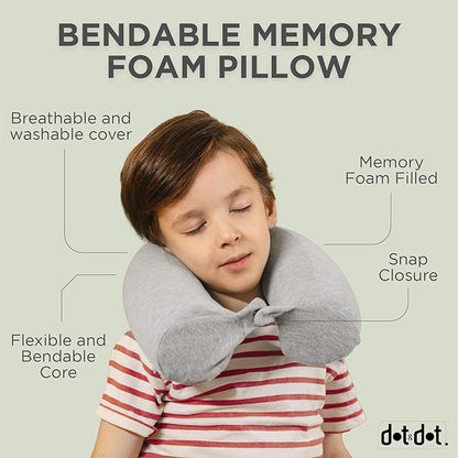 Dot&Dot Twist Memory Foam Kids Travel Pillow for Airplanes - Kids Neck Pillows for Travel, Sleeping - Airplane Pillow for Neck Support, Chin, Lumbar, Leg - Adjustable Toddler Neck Pillow for Car Seat