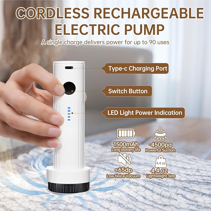 Vacuum Bags for Travel with Wireless Rechargeable Pump, 12 Pack Carry-on Size Compression Packing Seal Bags for Luggage and Suitcase, Space Saver Vacuum Storage Bags for Clothes and Clothing Travel ﻿