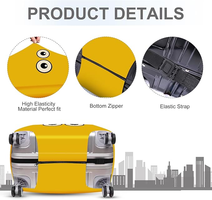 ANNA QUEEN Funny Cartoon Eyes Luggage Cover, Yellow Suitcase Protector with Cute Big Eyes Design, Travel Suitcase Cover for 28-30 Inch Luggage, Stretchable & Washable Spandex Travel Accessories