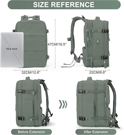 coofay Carry on Backpack Travel Backpack, Olive Green-expandable