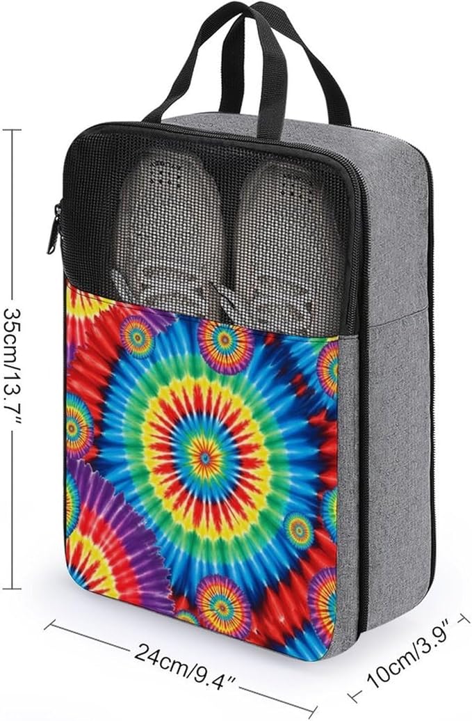 Travel Suitcase Shoe Organizer Bag, Portable Travel Shoe Packing Bag Red Blue Yellow Spiral Tie Dye Rainbow Sneaker Bags for Gym, 1-Pack