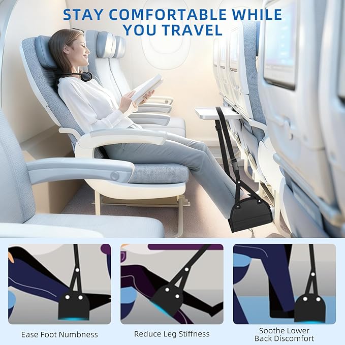 2-Pack Airplane Foot Hammock for Plane Travel – Adjustable Leg Rest Foot Hammock with Metal Buckles – Lightweight Travel Foot Rest for Airplane, Train, Bus and Car