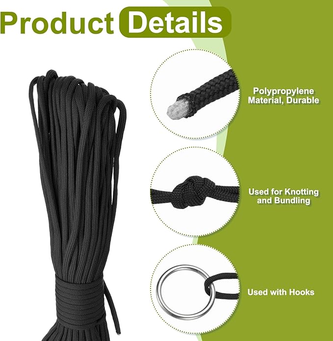 uxcell 4mm Nylon Rope, 10ft Portable Clothesline for Luggage and Backpack Tie Downs, Hanging Clothes, Swings, Camping and Mountaineering Tie Downs, Black