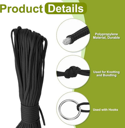 uxcell 4mm Nylon Rope, 10ft Portable Clothesline for Luggage and Backpack Tie Downs, Hanging Clothes, Swings, Camping and Mountaineering Tie Downs, Black