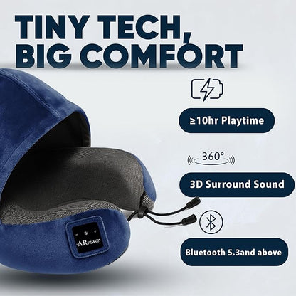 Bluetooth Music Semicircular Neck Pillow with Hood Wireless Bluetooth Speaker Suitable Airplane,Car,Office,and Outdoor Camping for Sleeping, Resting The Best Travel Essentials. (Navy Blue)