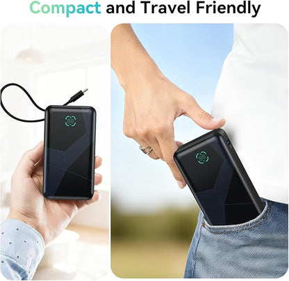 Power Bank, 10,000mAh Portable Charger PD 30W Fast Charging External Battery Pack with Built-in USB-C Cable, Travel Phone Charger with USB-C&A Output for iPhone 17 16 15, Ipad, Samsung, Google Etc