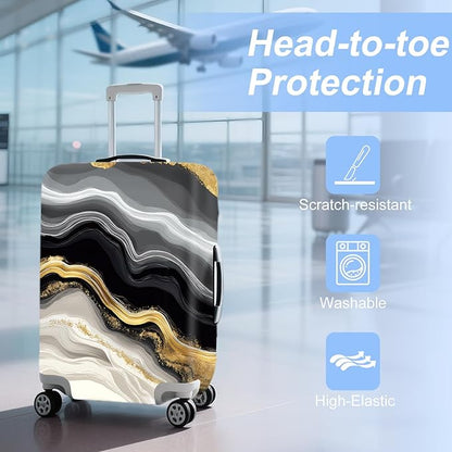 FOREVER QUEEN Gradient White Black Gold Marble Luggage Cover Suitcase Protector Suitcase Cover Anti-Scratch,Stretchable Bag Cover Washable Durable Polyester
