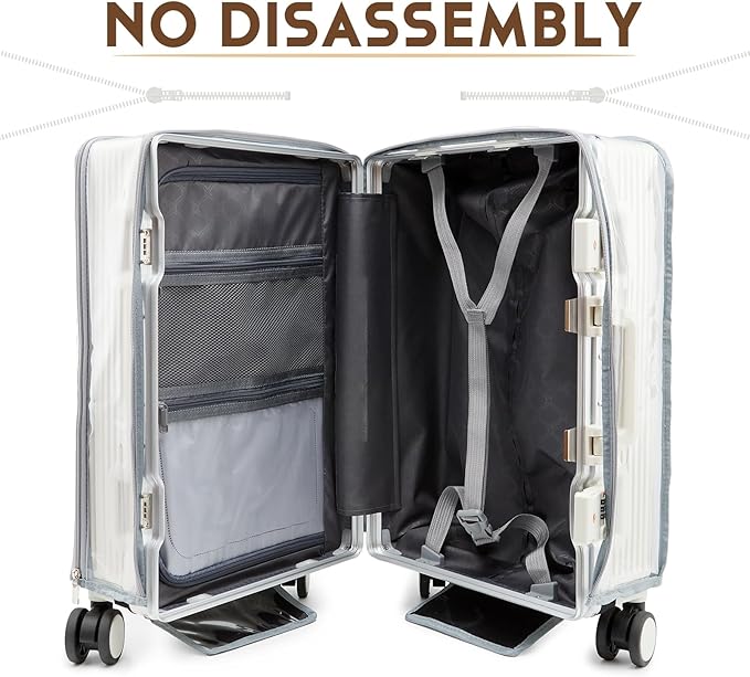 Clear Carry On Luggage Cover, No Disassembly, 24 Inch with Front Pocket Zipper, PVC Plastic Material, Travel Waterproof Transparent Suitcase Protector
