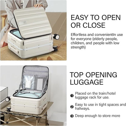 Hanke 16 Inch Underseat Carry On Luggage with Wheels,Small Hard Shell Suitcases for Weekender,Top Opening Lightweight Travel Luggage Suitcase for Womem Men,Ivory White.