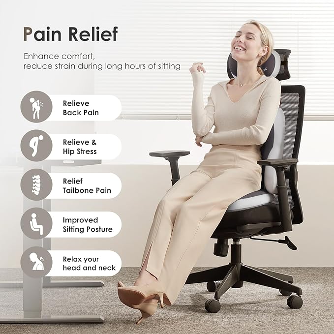 FLORICH 3 PCS Seat Cushion for Carseat Lumbar Support Pillow Car Neck Headrest Pillows Ultrathick Memory Foam Seat Pads Pressure Relief Back Cushion for Office Chair(Beige Grey)