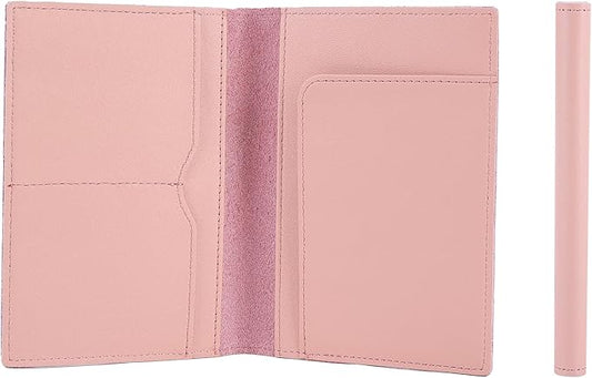 STAR VISTA Albatross Leather Travel Passport Holder, Minimalist Design, Calfskin Leather Case for Women and Men - Slim Passport Wallet, Bifold, RFID Blocking, Pale Pink
