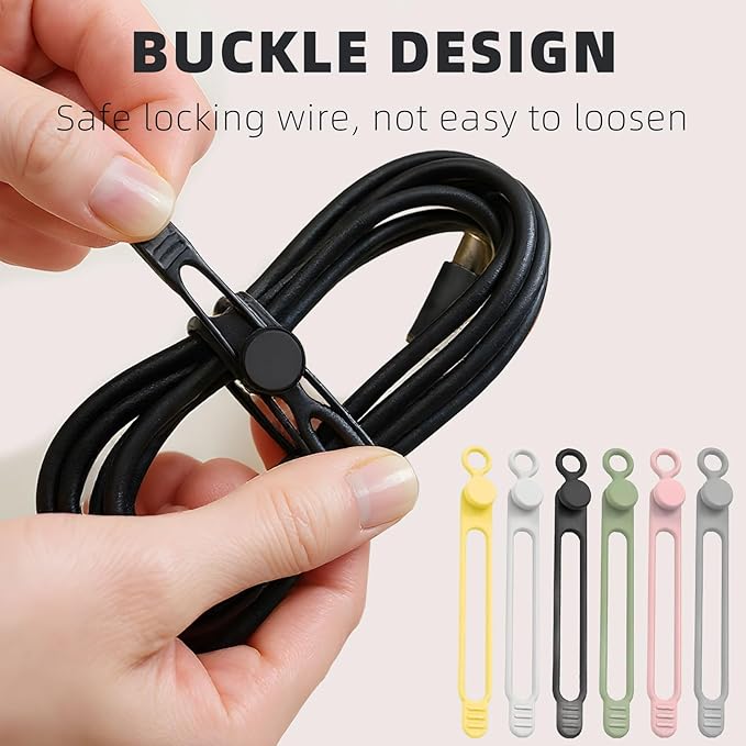 Data Cable Organizer, 2025 New Elastic Silicone Cable Straps Cord Organizer, Reusable Cable Ties Wire Organizer for Bundling and Fastening Earphone, Phone Charger (24 Pcs)