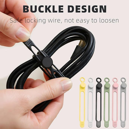 Data Cable Organizer, 2025 New Elastic Silicone Cable Straps Cord Organizer, Reusable Cable Ties Wire Organizer for Bundling and Fastening Earphone, Phone Charger (24 Pcs)