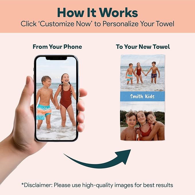 Winslow & Brody Ships Next Day - Personalized Beach Towel for Kids & Adults - Printed in USA - Custom Towels with Picture and Text - Quick Dry Pool Towels - Cotton/Poly Blend - 30" x 60" - 2 Photos