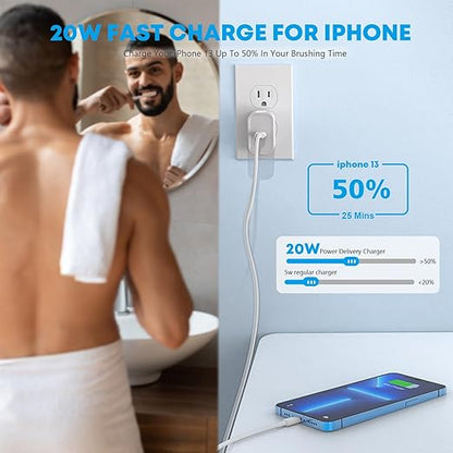 iPhone 14 13 Charger, 2Pack 20W Fast Charging Type C Block (MFI Certified) Rapid Speed USB C Wall Charger Lightning Cable Cord Apple Chargers for iPhone 14 Pro Max 14 Plus 13 12 11 Pro SE XS XR X iPad