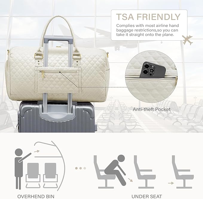 Duffle Bag for Travel,Personal Item Travel Bag with Toiletries Bags,Gym Bags for Men and Women with Wet Pocket & Shoes Compartment(White)