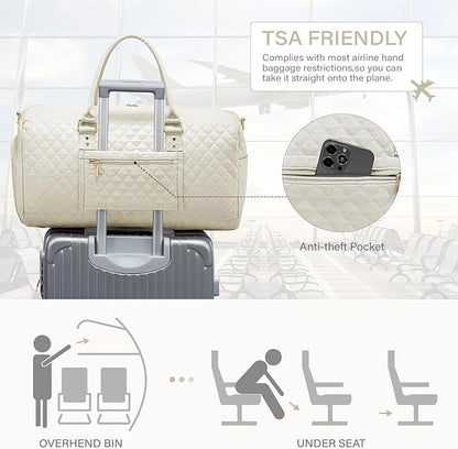 Duffle Bag for Travel,Personal Item Travel Bag with Toiletries Bags,Gym Bags for Men and Women with Wet Pocket & Shoes Compartment(White)