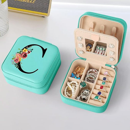Parima Birthday Gifts for Women - Blue Birthday Gifts for Granddaughter Niece Personalized Jewelry Box for Her Friends Female Mom Boss Travel Jewelry Case Organizer - Letter C, Blue