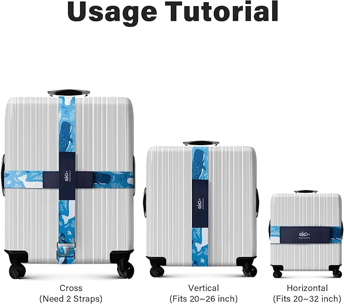 Luggage Straps for Suitcases,Adjustable Luggage Elastic Belt, Travel Essentials for Airport,Station, Vibrant Designs, (Azure Ocean)