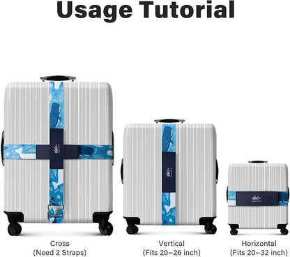 Luggage Straps for Suitcases,Adjustable Luggage Elastic Belt, Travel Essentials for Airport,Station, Vibrant Designs, (Azure Ocean)