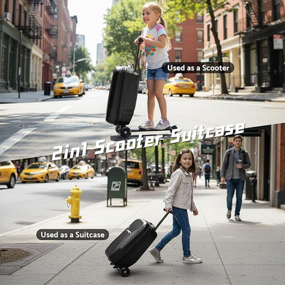 20" Hardshell Scooter Suitcase for Kid & Adult Foldable 2 in 1 Ride on Carry on Travel Trolley Scooter Luggage With Wheels