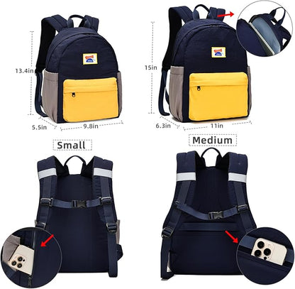 willikiva Kids Backpack for School Boys Girls Teens Toddler Backpack Waterproof Kindergarten Preschool Elementary Bookbag Children Travel Bag(Deep Blue Yellow,Medium)