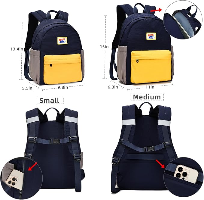 willikiva Kids Backpack for School Boys Girls Teens Toddler Backpack Waterproof Kindergarten Preschool Elementary Bookbag Children Travel Bag(Deep Blue Yellow,Small)