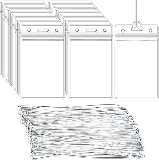 100 Pack Clear Luggage Tags Bag Tags Holder Identification ID Card Badge Holder with Luggage Tag Loop Straps for Business Travel and Office Supplies