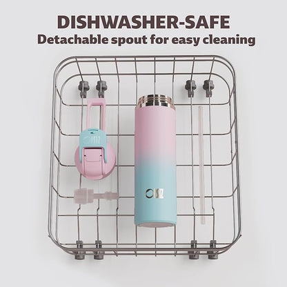 OISIZ Insulated Water Bottle 24 oz with 2 in 1 Spout and Straw Lid,One Click Safety Lock,100% Leakproof,Keep Cold 24H,Vacuum Stainless Steel Water Bottle for School,Travel and Sports,Dishwasher Safe