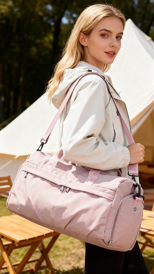 Gym Bag for Women Duffle Bag with Shoe Compartment Yoga Mat Bag Sports Workout Bag Weekend Overnight Bag, Light Pink