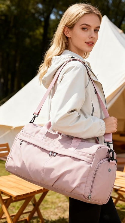 Gym Bag for Women Duffle Bag with Shoe Compartment Yoga Mat Bag Sports Workout Bag Weekend Overnight Bag, Light Pink