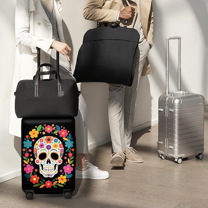 ANNA QUEEN Skull Halloween Travel Luggage Cover Suitcase Protector Suitcase Cover Anti-Scratch,Stretchable Luggage Travel Bag Cover Washable L(fits 26-28Inch suitcase)