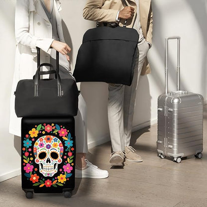 ANNA QUEEN Skull Halloween Travel Luggage Cover Suitcase Protector Suitcase Cover Anti-Scratch,Stretchable Luggage Travel Bag Cover Washable L(fits 26-28Inch suitcase)