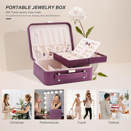 Travel Jewelry Case Organizer, Large Travel Jewelry Organizer, Travel Jewelry Box and Portable Travel Jewelry Case, Burgundy Red