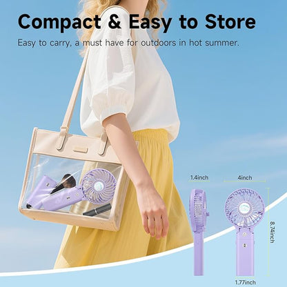 HandFan 10400mAh Personal Handheld Fan, 40Hrs Long-Lasted Hand Fan Rechargeable, Mini Cooling Fans Foldable, Heavy Duty Battery Fans Portable for Travel Beach Concerts Cruise Makeup(Purple)