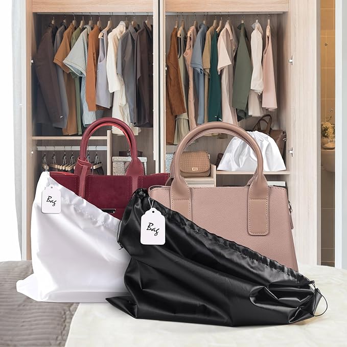 10 Pack Purse Dust Bags Large Silk Drawstring Dust Bag Cover for Handbag Shoe Storage(Black, L-23.6 × 19.6 in)