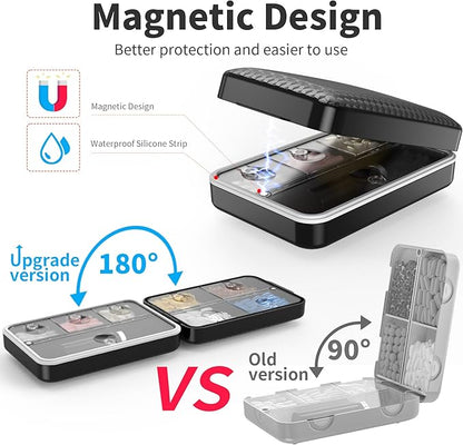 Restree Weekly Pill Organizer, Magnetic Moisture Proof Pill Case, Large Capacity Travel Pill Box with Inner Clear Lid for Vitamins, Supplements, and Daily Medications 8 Compartment (Black)