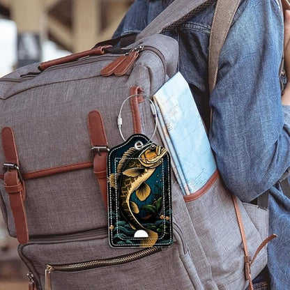 Funny PU Leather Luggage Tags 2-Pack Dark Largemouth Fish Cute Pattern Suitable for Suitcase Stainless Steel Loop and Address Card Essential for Cruise and Airport Travel for Men and Women